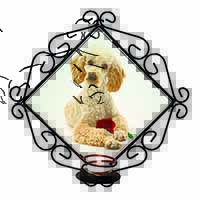 Poodle with Red Rose Wrought Iron Wall Art Candle Holder
