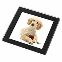Poodle with Red Rose Black Rim High Quality Glass Coaster