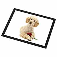Poodle with Red Rose Black Rim High Quality Glass Placemat