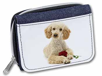 Poodle with Red Rose Unisex Denim Purse Wallet