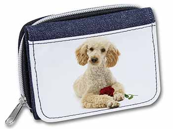 Poodle with Red Rose Unisex Denim Purse Wallet