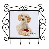 Poodle with Red Rose Wrought Iron Key Holder Hooks