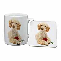 Poodle with Red Rose Mug and Coaster Set