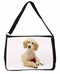 Poodle with Red Rose Large Black Laptop Shoulder Bag School/College