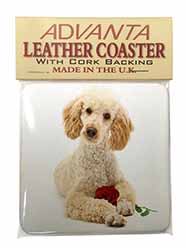 Poodle with Red Rose Single Leather Photo Coaster