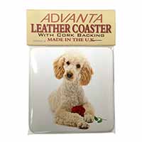 Poodle with Red Rose Single Leather Photo Coaster