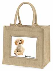 Apricot Poodle "Yours Forever..." Natural/Beige Jute Large Shopping Bag