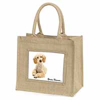 Apricot Poodle "Yours Forever..." Natural/Beige Jute Large Shopping Bag