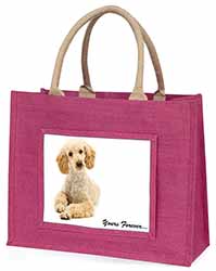 Apricot Poodle "Yours Forever..." Large Pink Jute Shopping Bag