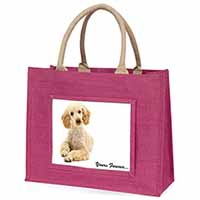 Apricot Poodle "Yours Forever..." Large Pink Jute Shopping Bag