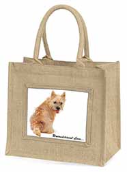 Cairn Terrier Dog With Love Natural/Beige Jute Large Shopping Bag