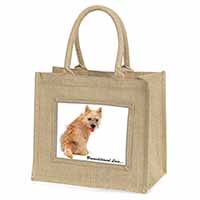 Cairn Terrier Dog With Love Natural/Beige Jute Large Shopping Bag