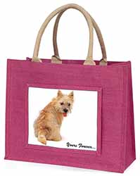 Cairn Terrier Dog "Yours Forever..." Large Pink Jute Shopping Bag