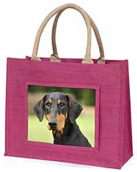 Doberman Pinscher Large Pink Jute Shopping Bag