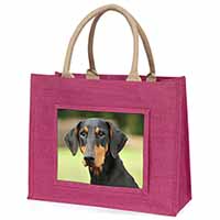 Doberman Pinscher Large Pink Jute Shopping Bag