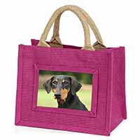 Doberman Pinscher Little Girls Small Pink Jute Shopping Bag