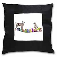 Colourful Dalmatian Dogs Black Satin Feel Scatter Cushion