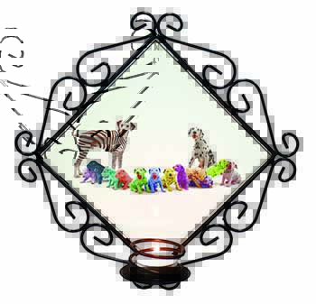 Colourful Dalmatian Dogs Wrought Iron Wall Art Candle Holder