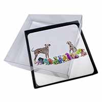 4x Colourful Dalmatian Dogs Picture Table Coasters Set in Gift Box