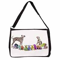 Colourful Dalmatian Dogs Large Black Laptop Shoulder Bag School/College