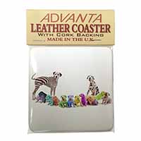 Colourful Dalmatian Dogs Single Leather Photo Coaster