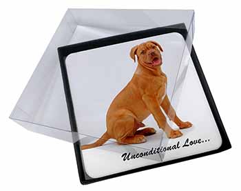 4x Dogue De Bordeaux-With Love Picture Table Coasters Set in Gift Box