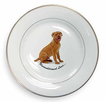 Dogue De Bordeaux-With Love Gold Rim Plate Printed Full Colour in Gift Box