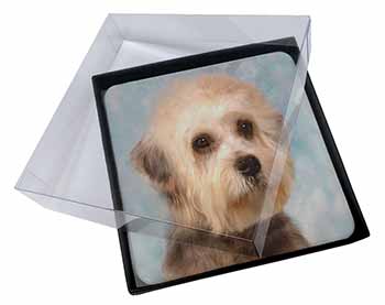 4x Dandie Dinmont Dog Picture Table Coasters Set in Gift Box