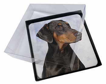 4x Doberman Pinscher Dog Picture Table Coasters Set in Gift Box