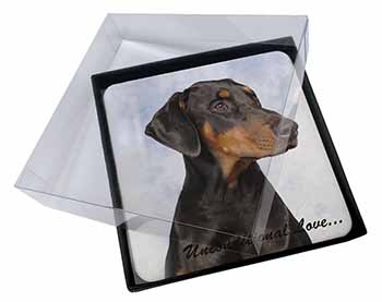 4x Doberman Pinscher-With Love Picture Table Coasters Set in Gift Box
