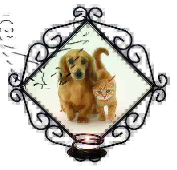 Dachshund Dog and Kitten Wrought Iron Wall Art Candle Holder