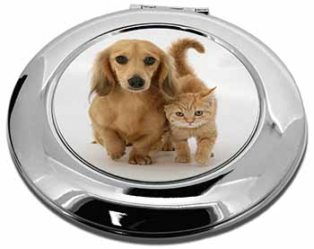 Dachshund Dog and Kitten Make-Up Round Compact Mirror