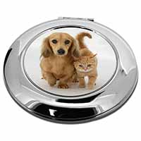 Dachshund Dog and Kitten Make-Up Round Compact Mirror