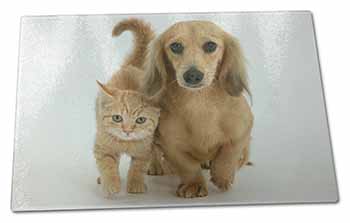 Large Glass Cutting Chopping Board Dachshund Dog and Kitten