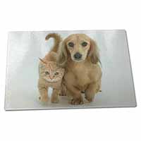 Large Glass Cutting Chopping Board Dachshund Dog and Kitten