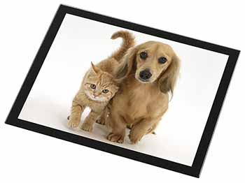 Dachshund Dog and Kitten Black Rim High Quality Glass Placemat