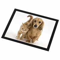 Dachshund Dog and Kitten Black Rim High Quality Glass Placemat