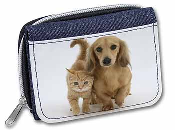 Dachshund Dog and Kitten Unisex Denim Purse Wallet
