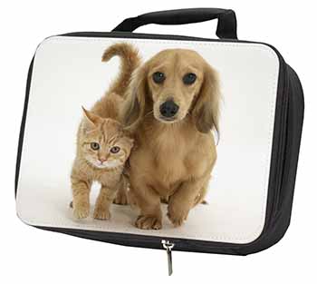 Dachshund Dog and Kitten Black Insulated School Lunch Box/Picnic Bag
