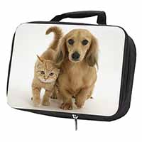 Dachshund Dog and Kitten Black Insulated School Lunch Box/Picnic Bag