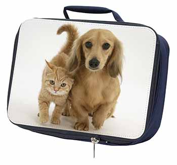 Dachshund Dog and Kitten Navy Insulated School Lunch Box/Picnic Bag