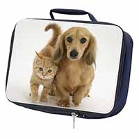 Dachshund Dog and Kitten Navy Insulated School Lunch Box/Picnic Bag