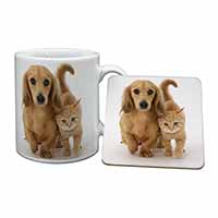Dachshund Dog and Kitten Mug and Coaster Set