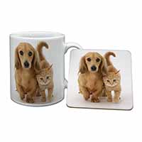 Dachshund Dog and Kitten Mug and Coaster Set