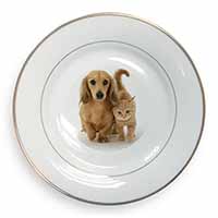 Dachshund Dog and Kitten Gold Rim Plate Printed Full Colour in Gift Box