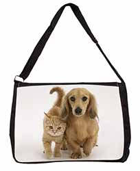 Dachshund Dog and Kitten Large Black Laptop Shoulder Bag School/College