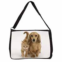 Dachshund Dog and Kitten Large Black Laptop Shoulder Bag School/College