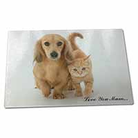 Large Glass Cutting Chopping Board Dog and Kitten 