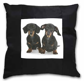 Cute Dachshund Dogs Black Satin Feel Scatter Cushion