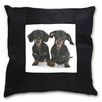 Cute Dachshund Dogs Black Satin Feel Scatter Cushion